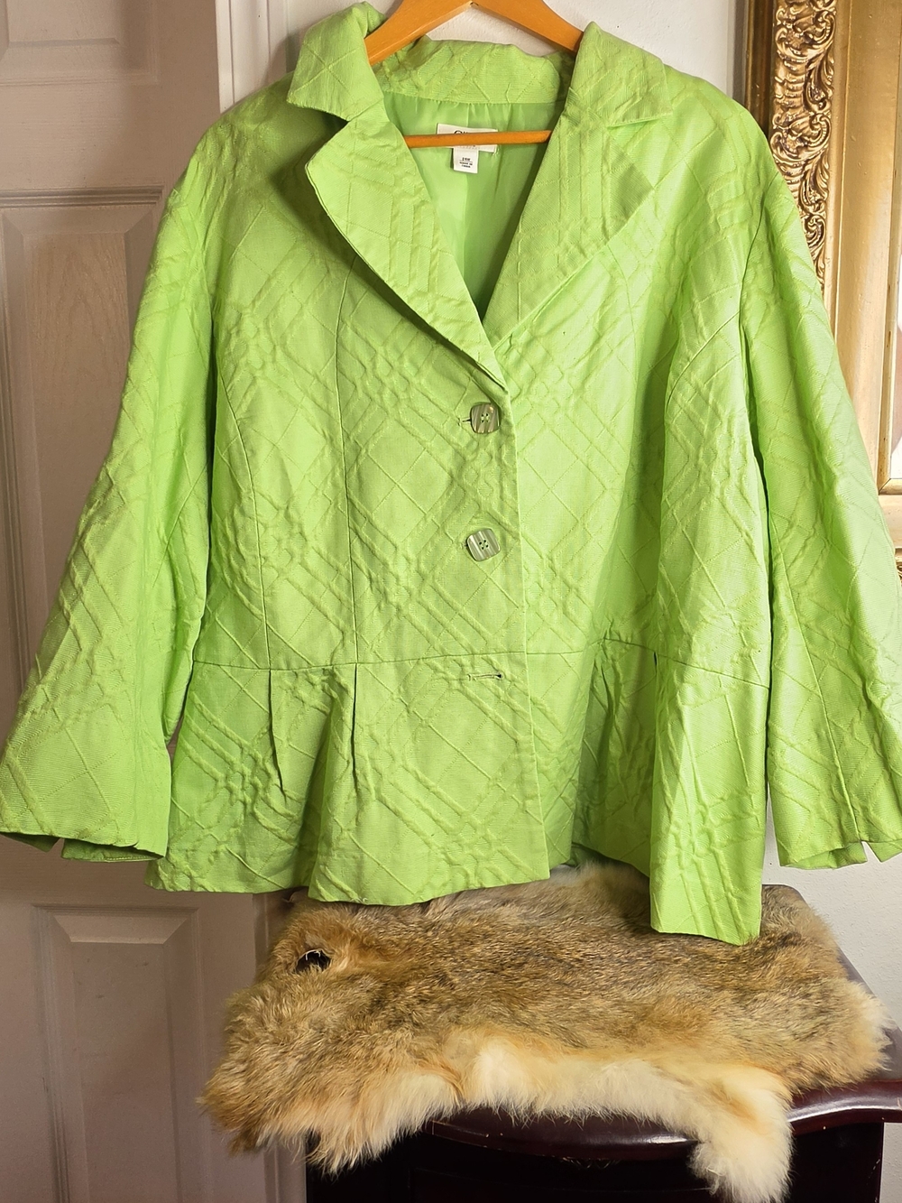 Women's Lime Green Quilted Peplum Jacket